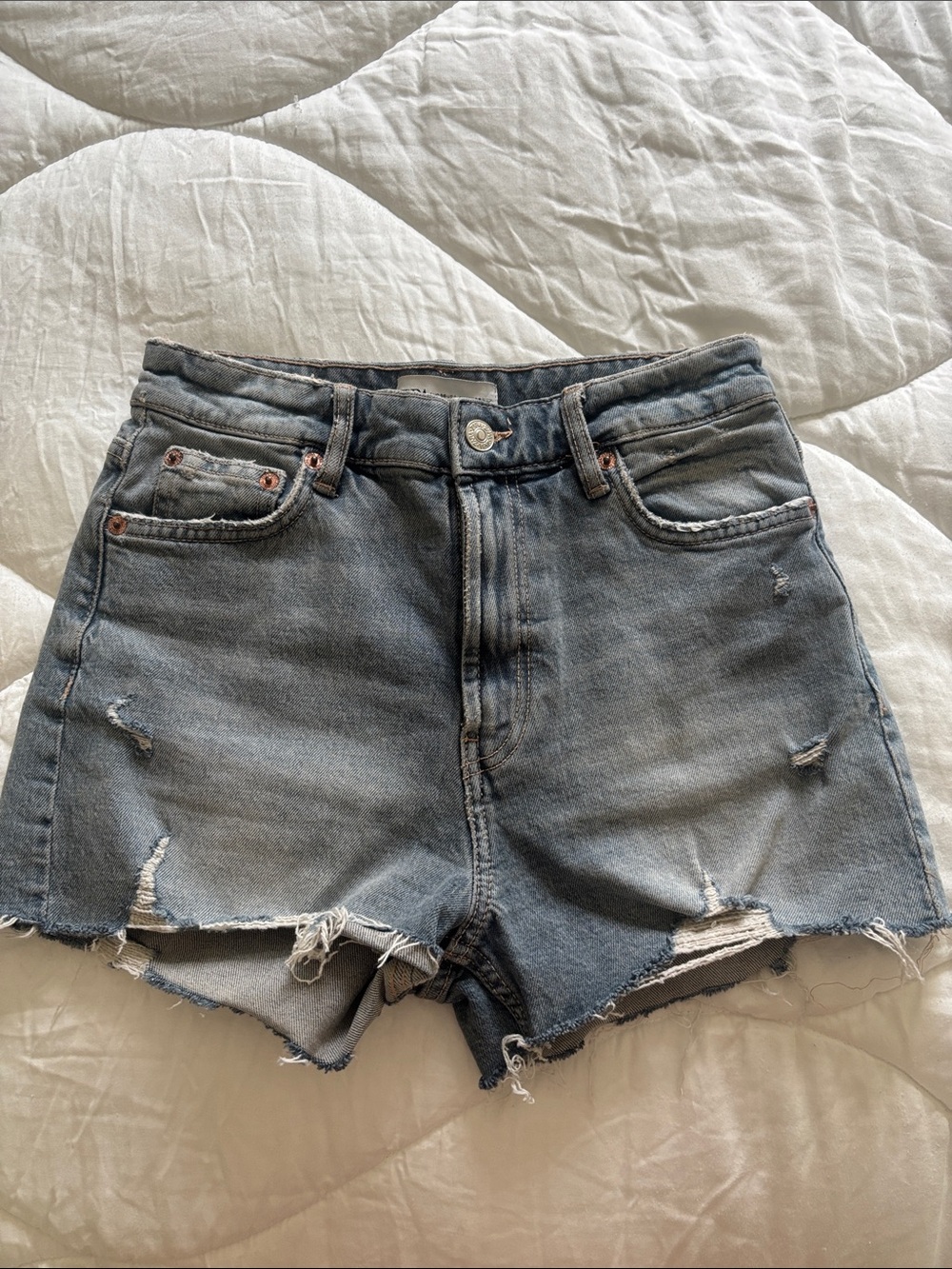 Zara Faded Blue Distressed Denim Shorts